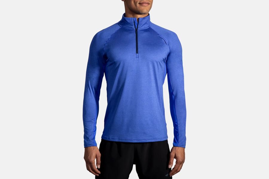 Mens Brooks Dash 1/2 Zip Tops Heather Amparo Blue | Clothing 8917-MWCUS